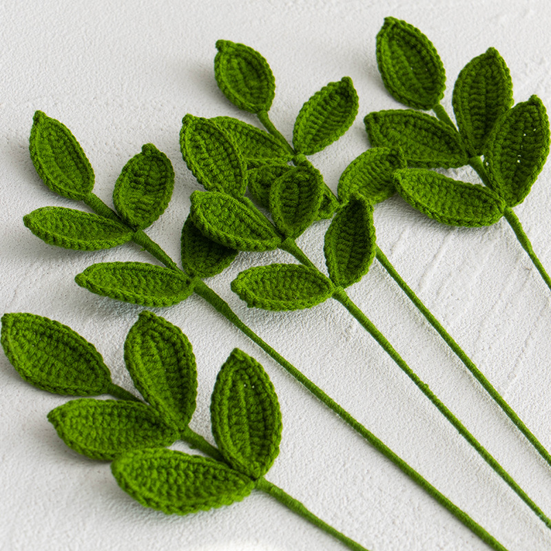 Hand-knitted wide-leaf eucalyptus artificial flower bouquets, olive leaf knitted flower arrangements for home plant decoration