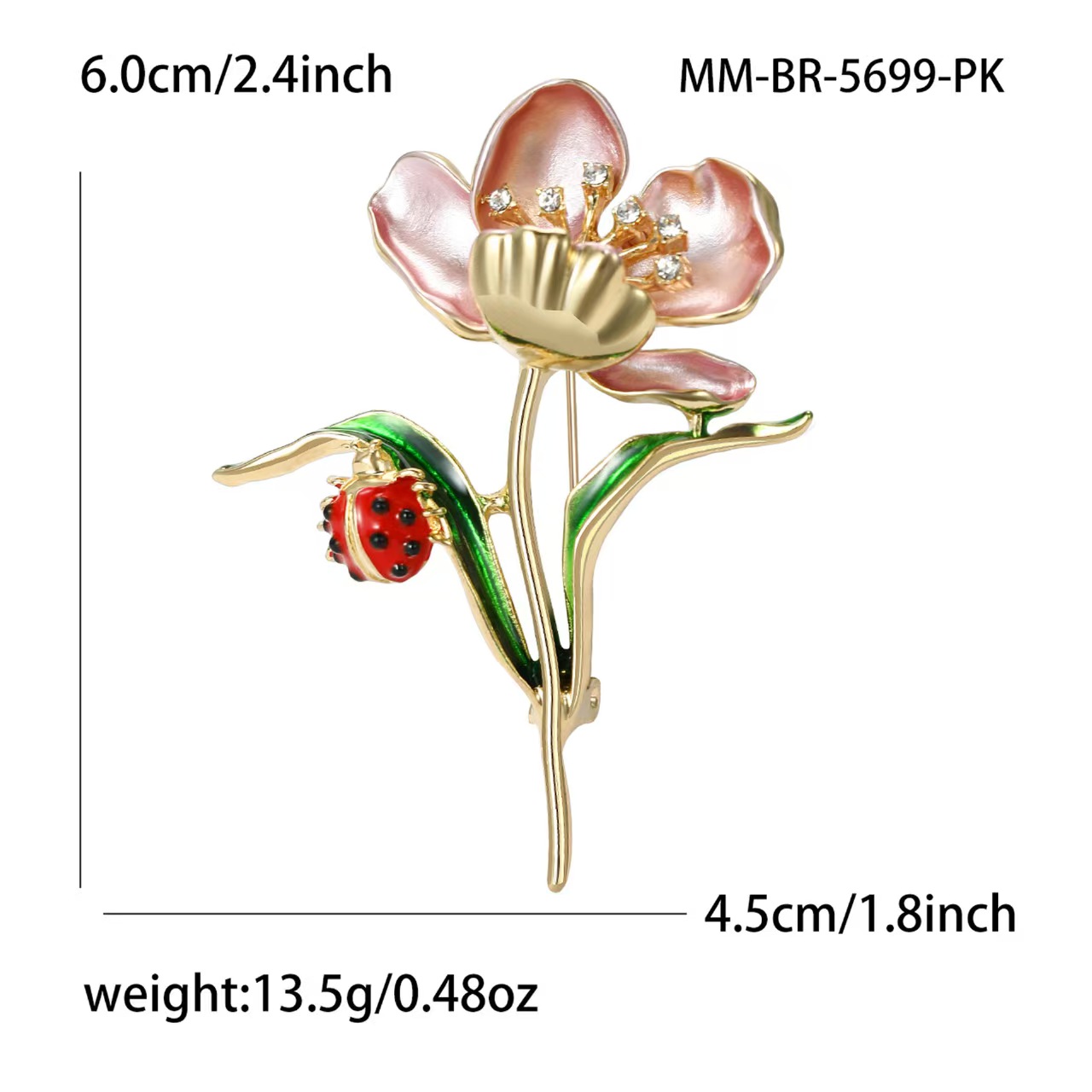 Chinese-style fashionable water diamond enamel ladybug lotus brooch, high-end and exquisite ladies' coat, corsage accessory, plant Specification image