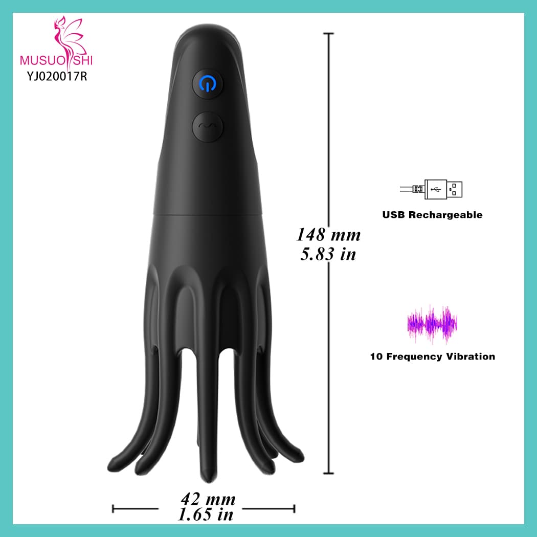 YJ020017R sex toys Handheld Aircraft Cup Male Masturbator Vibrating Penile Trainer for Men-Modern Style ABS+TPE Valentine's Day Gift Octopus-Style USB Rechargeable Vibrator, 10 Frequency Modes full figure
