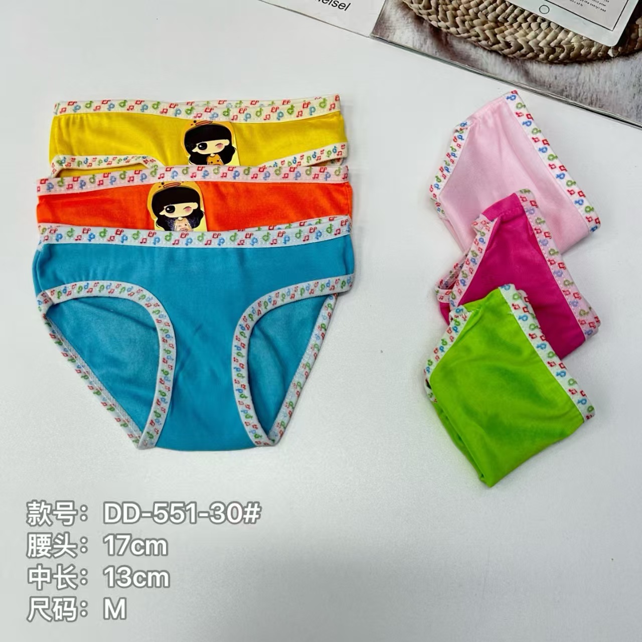 DD-551-30# Export Underwear for Children, children's clothing, Children's color border, note print, waist, children's underwear, women's triangle pants, comfortable and breathable underwear, women's QNI full figure
