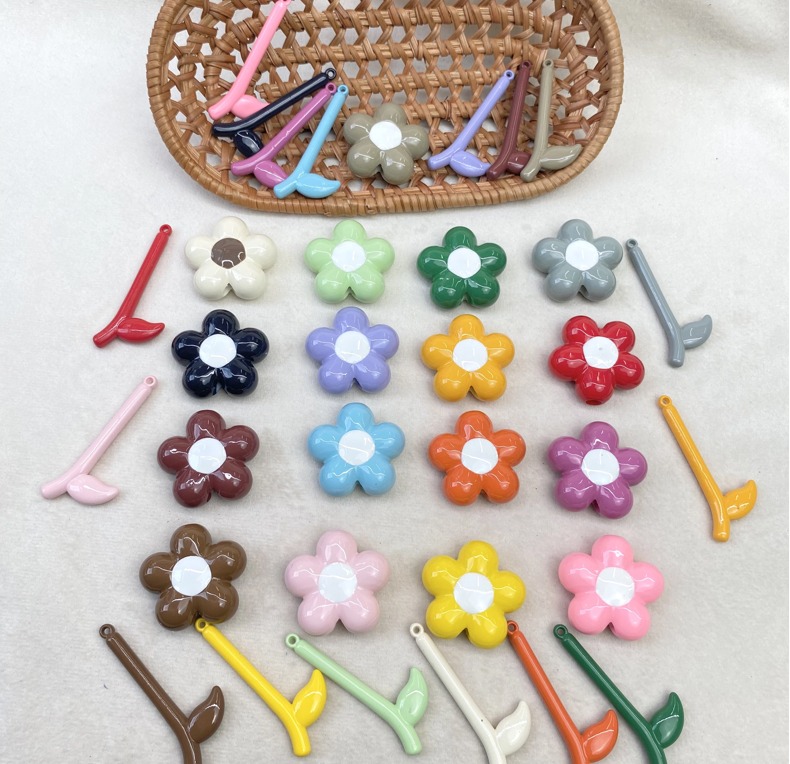 Acrylic baked paint sunflower vertical hole perforated beading diy/ Bracelet bag hanging keychain accessory materials pic 1