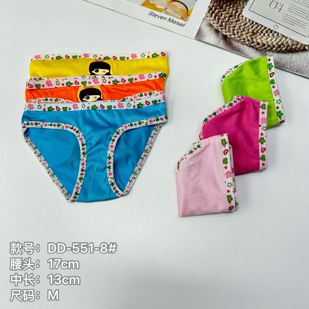 DD-551-8# Export Underwear for Children's wear, children's color hemming, flower print waist, children's underwear, women's triangle pants, comfortable and breathable underwear, women's QNI full figure