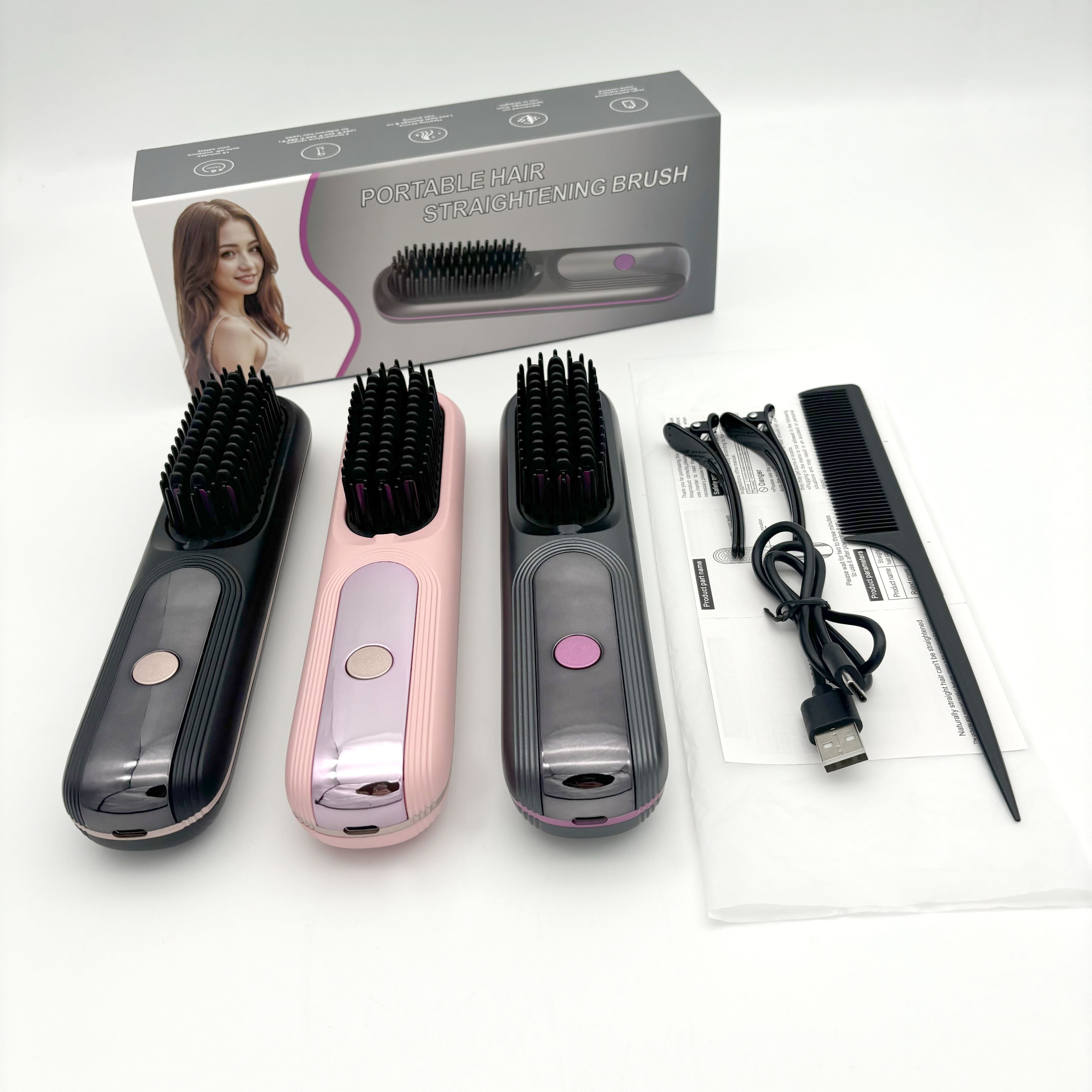 003 Portable Hair Straightening Comb, a versatile hair curling tool that can both curl and straighten hair, a hair straightening comb