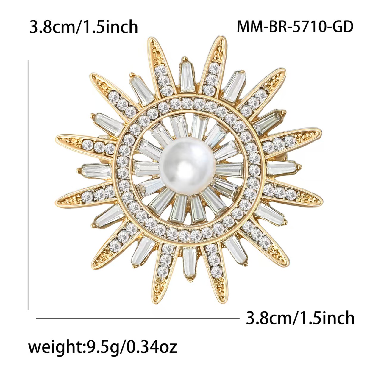 New European and American creative water diamond pearl sun brooch, versatile and elegant ladies' suit sweater brooch accessory pin details Picture