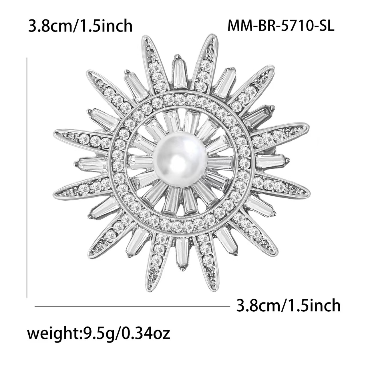 New European and American creative water diamond pearl sun brooch, versatile and elegant ladies' suit sweater brooch accessory pin Specification image