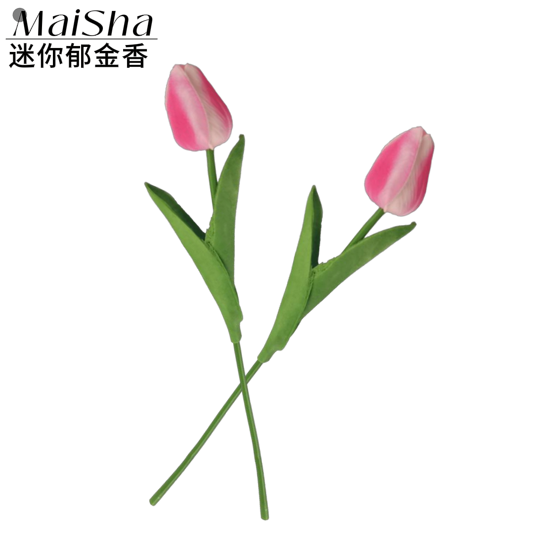 Single pink tulip, mini tulip, simulated flower packaging, stone-textured paper, grid wrapping paper, sacrificial items