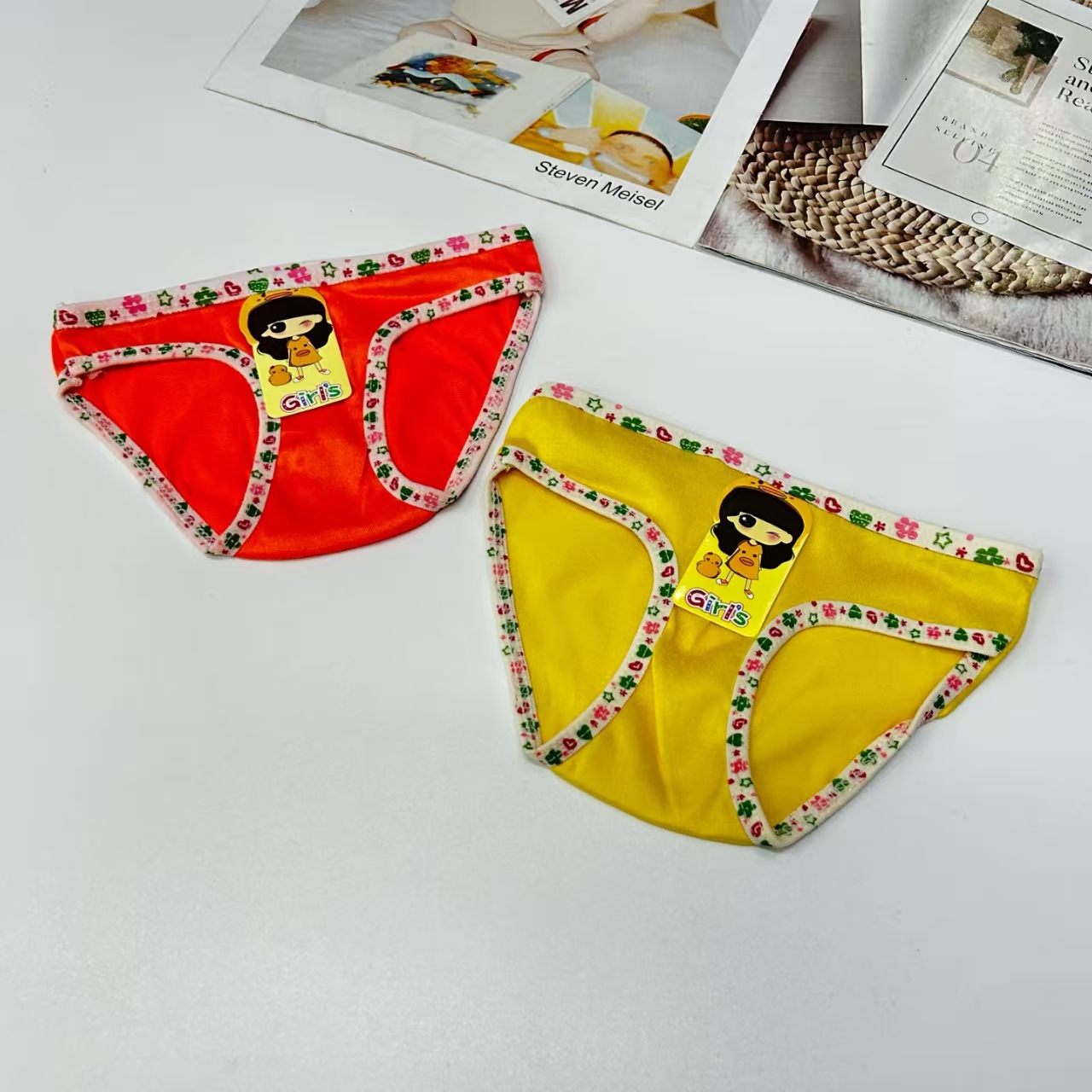 DD-551-8# Export Underwear for Children's wear, children's color hemming, flower print waist, children's underwear, women's triangle pants, comfortable and breathable underwear, women's QNI details Picture