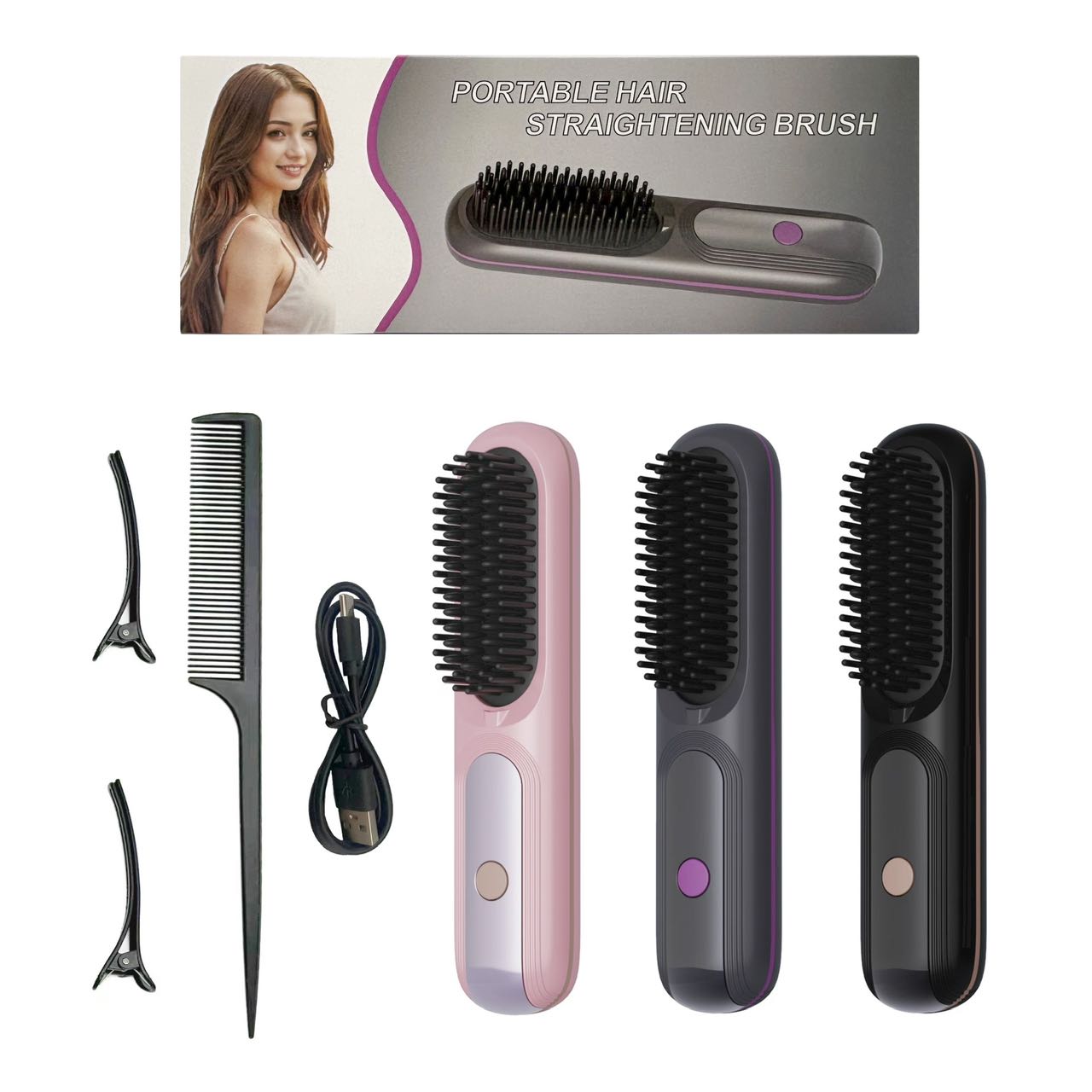 003 Portable Hair Straightening Comb, a versatile hair curling tool that can both curl and straighten hair, a hair straightening comb details Picture