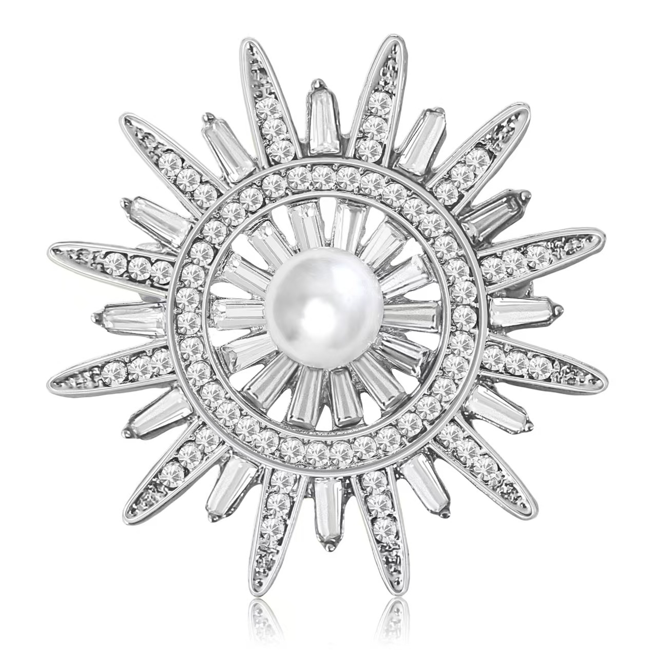 New European and American creative water diamond pearl sun brooch, versatile and elegant ladies' suit sweater brooch accessory pin Item Picture