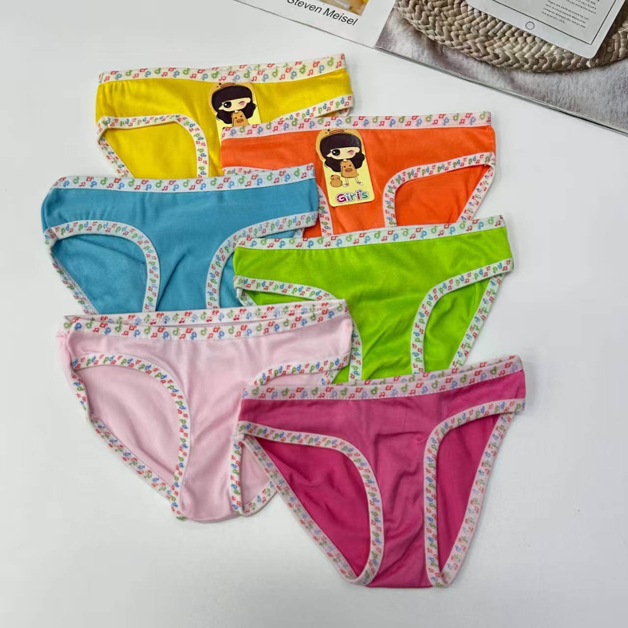 DD-551-30# Export Underwear for Children, children's clothing, Children's color border, note print, waist, children's underwear, women's triangle pants, comfortable and breathable underwear, women's QNI Item Picture