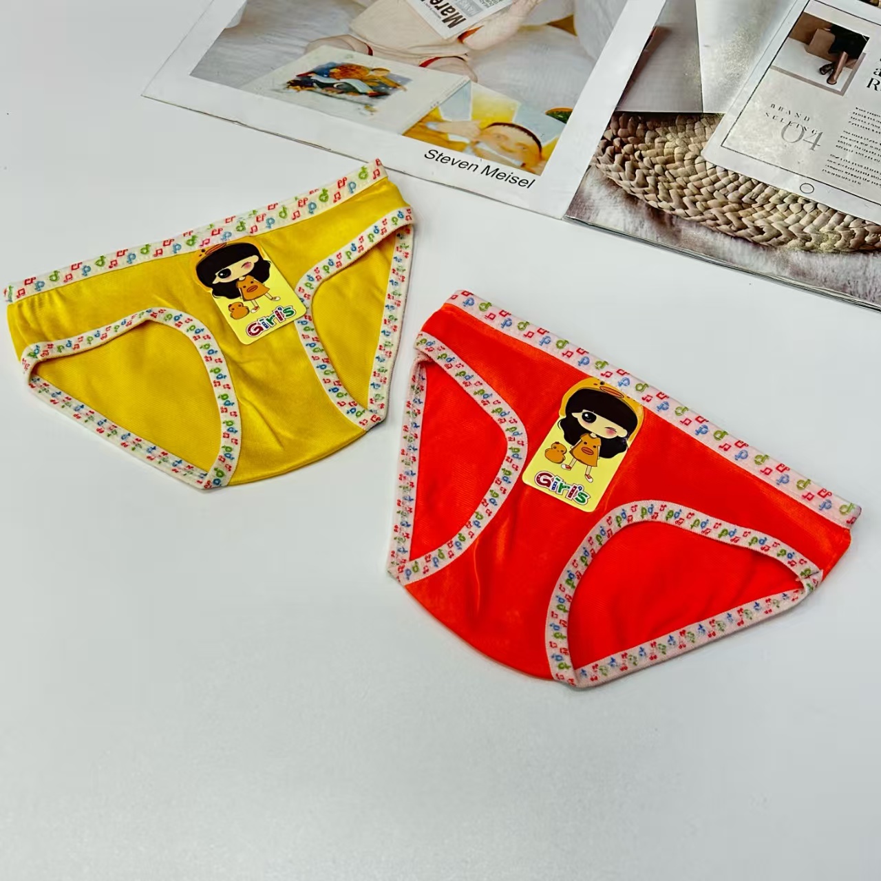 DD-551-30# Export Underwear for Children, children's clothing, Children's color border, note print, waist, children's underwear, women's triangle pants, comfortable and breathable underwear, women's QNI details Picture