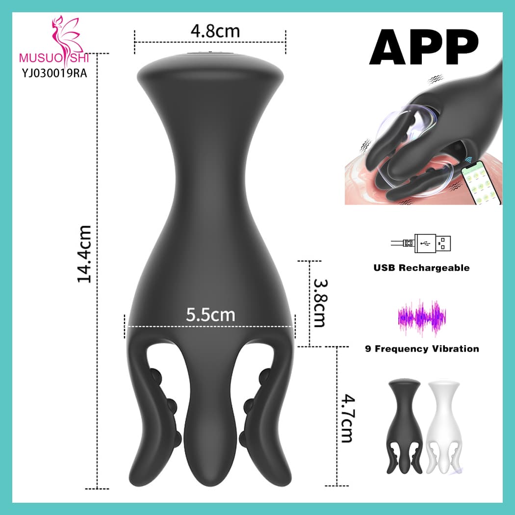 YJ030019RA Petal-shaped TPE Penis Exercise Device Male Training Tool with Vibrating Head Massager Adult Product Rechargeable & Waterproof Smart Vibrating Massager with App Control & USB Rechargeable full figure