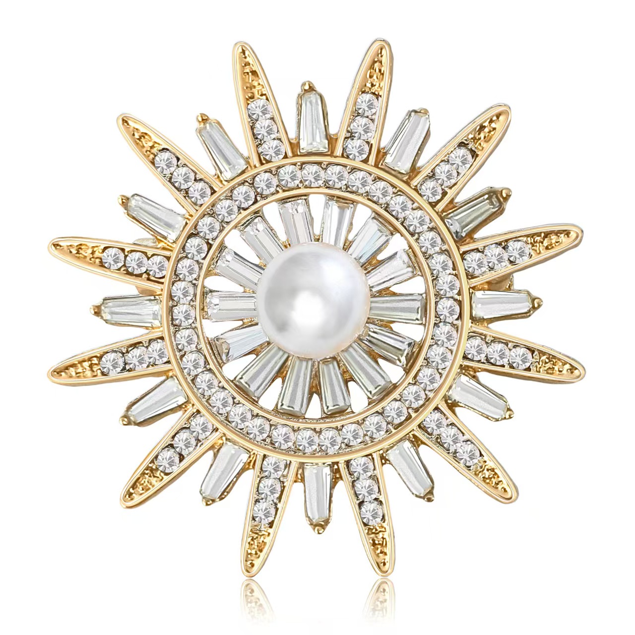 New European and American creative water diamond pearl sun brooch, versatile and elegant ladies' suit sweater brooch accessory pin Application Scenario