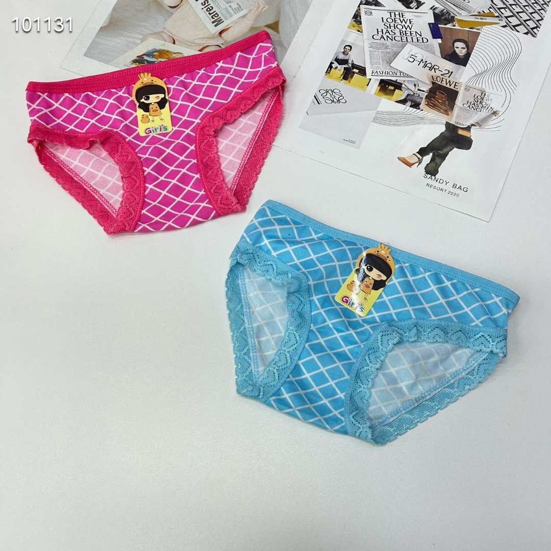 DD-6008# Export Underwear, Girls' Underwear, Comfortable and breathable triangle Underwear, Children's clothing, diamon-patterned triangle pants, lace fringed underwear, children's underwear, QNI details Picture