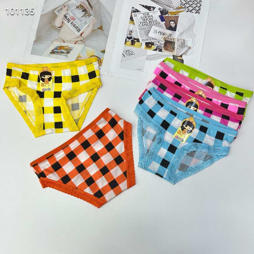 DD-317# Export Underwear for Girls, Comfortable, breathable and loose underwear, Children's clothing, checkered pattern printed leggings, lace hemmed underwear, Children's underwear QNI Specification drawing