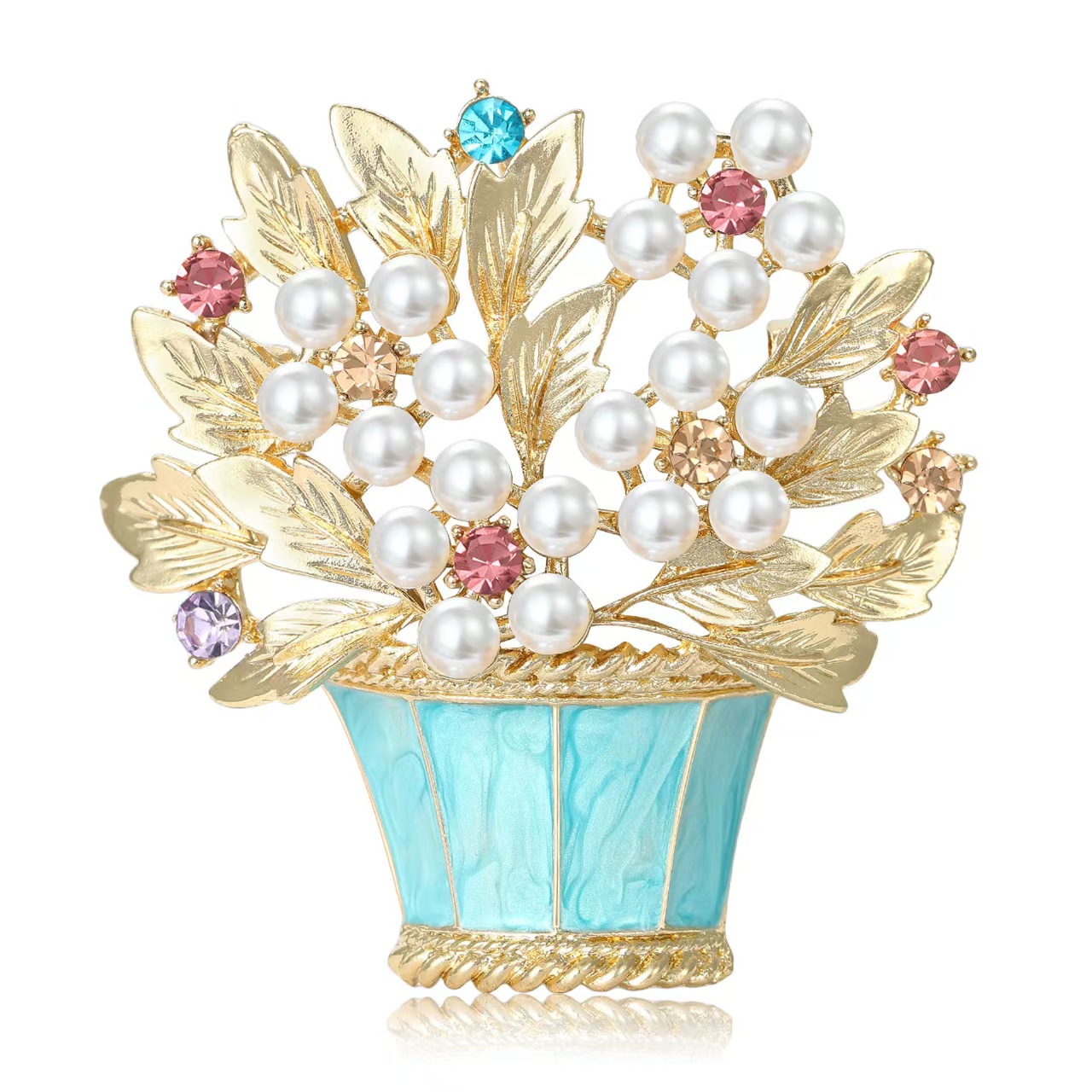 New fashionable and exquisite alloy enamel flower basket brooch, a niche and versatile women's suit cardigan brooch accessory Application Scenario
