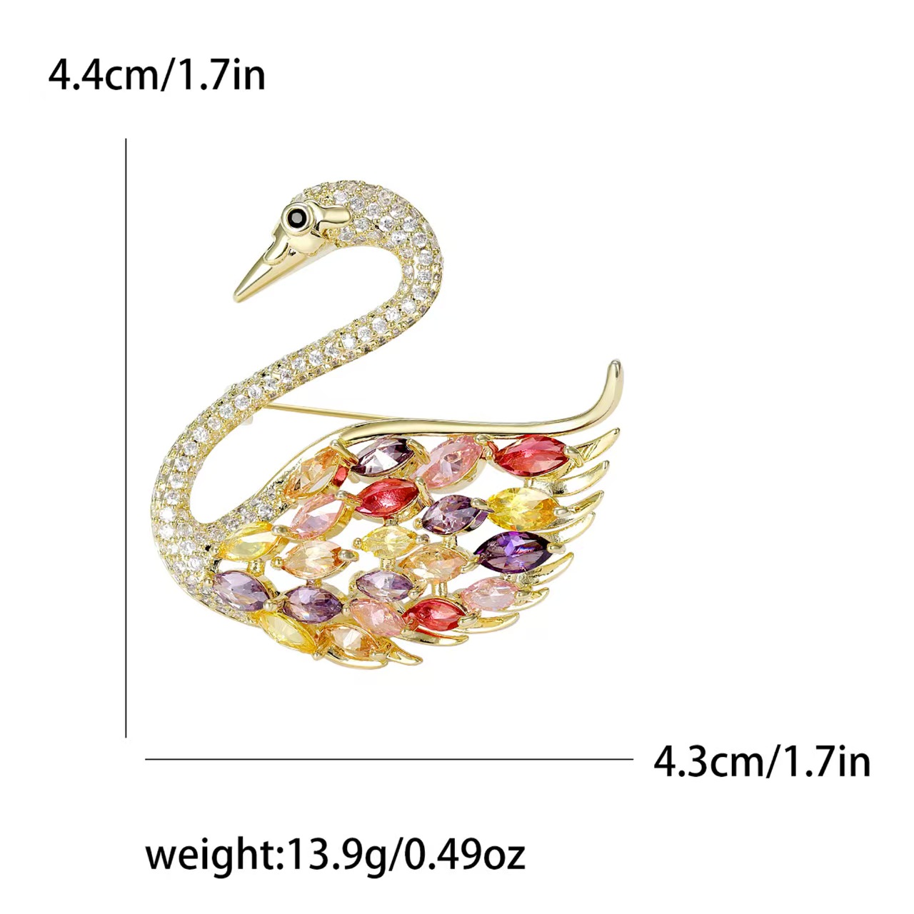 Korean-style cross-border animal brooch, women's micro-inlaid colored zircon little swan brooch, suit jacket accessory pin Item Picture