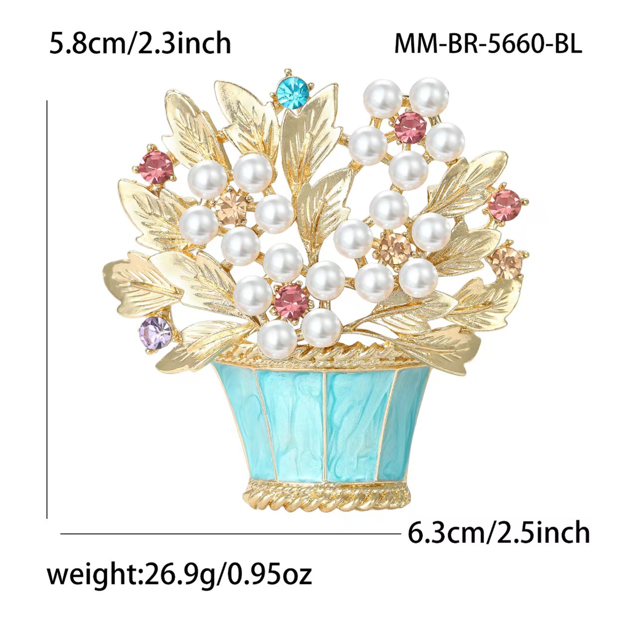 New fashionable and exquisite alloy enamel flower basket brooch, a niche and versatile women's suit cardigan brooch accessory Specification image