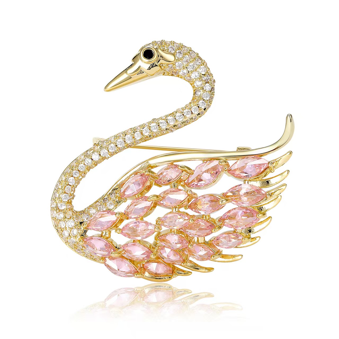 Korean-style cross-border animal brooch, women's micro-inlaid colored zircon little swan brooch, suit jacket accessory pin Specification image