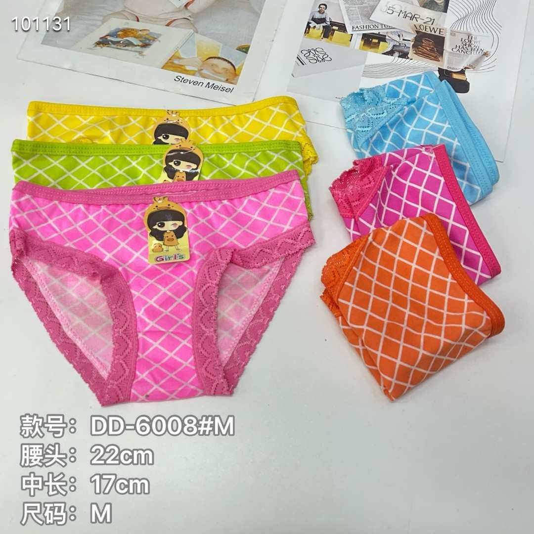 DD-6008# Export Underwear, Girls' Underwear, Comfortable and breathable triangle Underwear, Children's clothing, diamon-patterned triangle pants, lace fringed underwear, children's underwear, QNI full figure