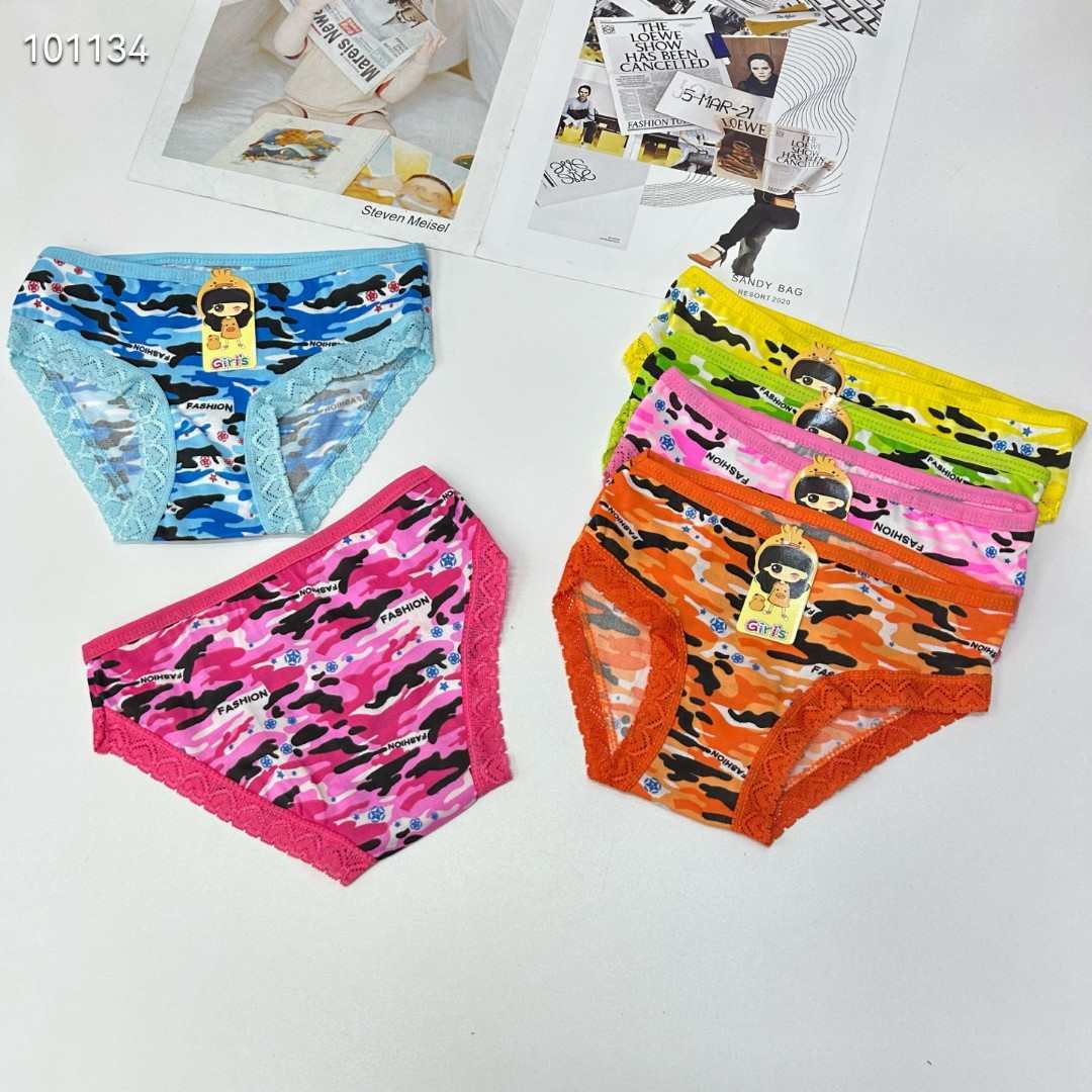 DD-8571# Export Underwear for Girls, comfortable, breathable and loose underwear, Children's Clothing, colorful camouflage printed triangle pants, lace hemmed underwear, Children's underwear, QNI details Picture