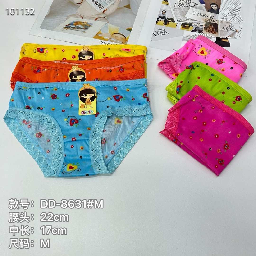 DD-8631# Export Underwear for Girls, Comfortable and breathable Underwear, Children's clothing, Girls' Heart, lace edge printed triangle pants, Children's Underwear QNI full figure
