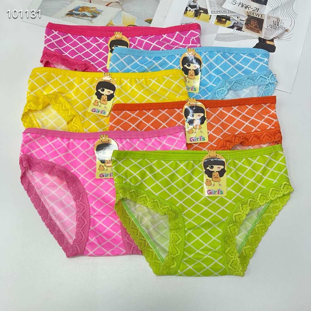 DD-6008# Export Underwear, Girls' Underwear, Comfortable and breathable triangle Underwear, Children's clothing, diamon-patterned triangle pants, lace fringed underwear, children's underwear, QNI Specification drawing