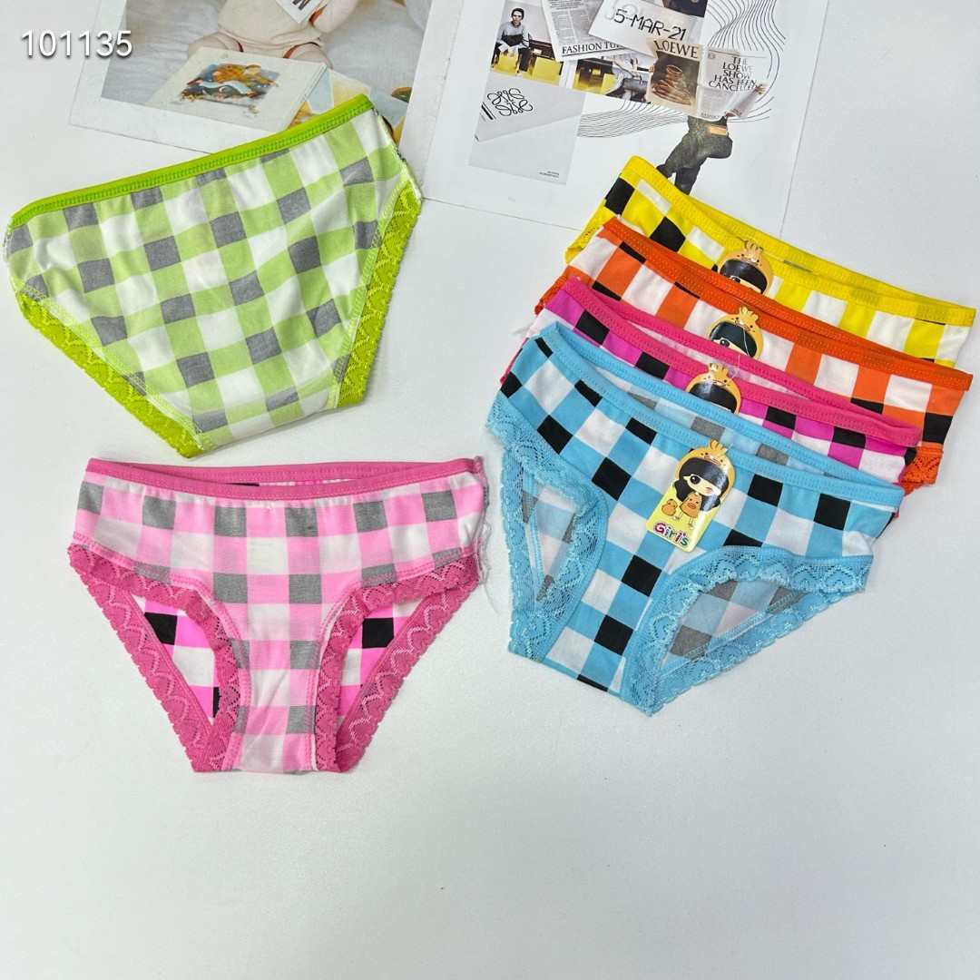 DD-317# Export Underwear for Girls, Comfortable, breathable and loose underwear, Children's clothing, checkered pattern printed leggings, lace hemmed underwear, Children's underwear QNI Application Scenario