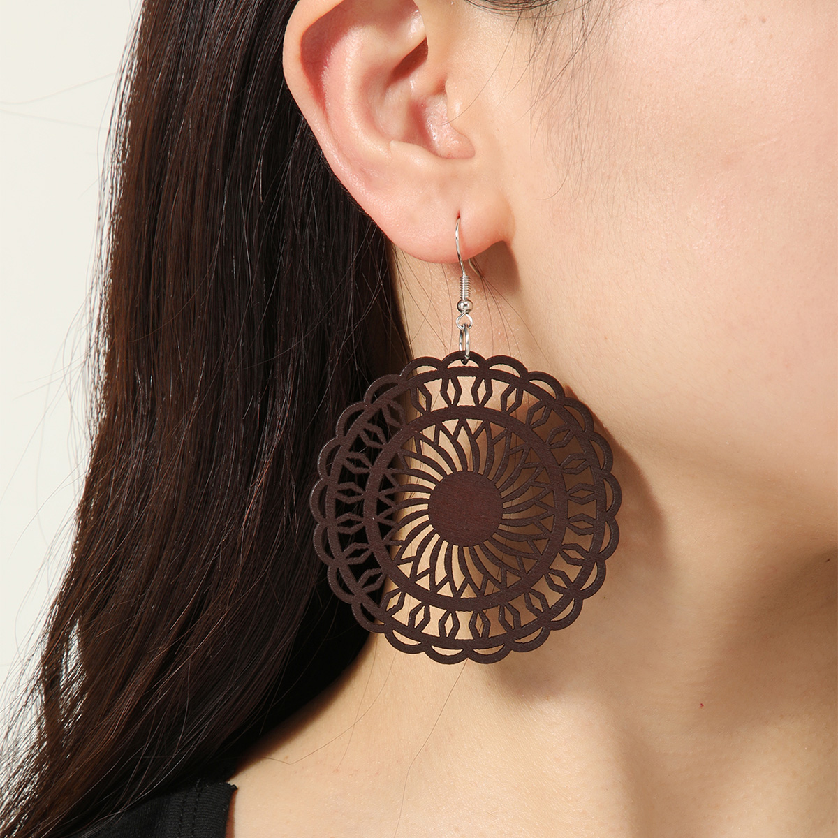 波西米亚手工木质圆形镂空花纹耳环饰品耳饰耳环复古民族风