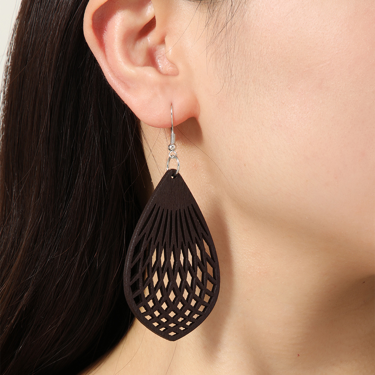 手工木质耳环波西米亚风树叶款镂空耳饰饰品