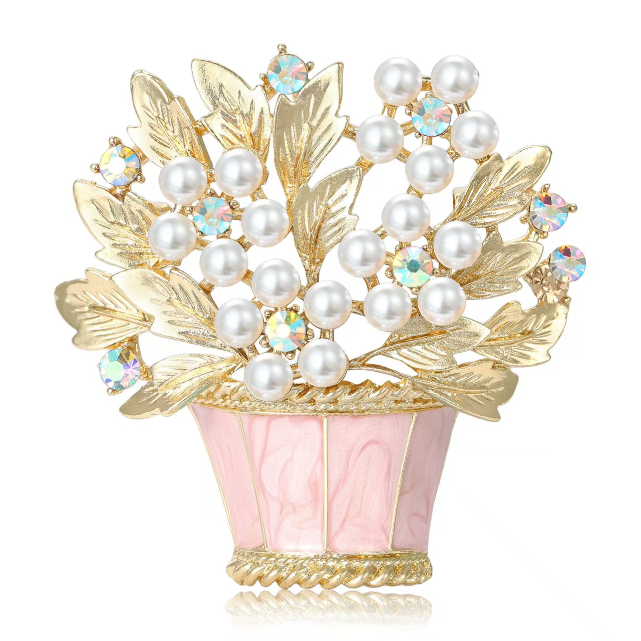 New fashionable and exquisite alloy enamel flower basket brooch, a niche and versatile women's suit cardigan brooch accessory pic 2