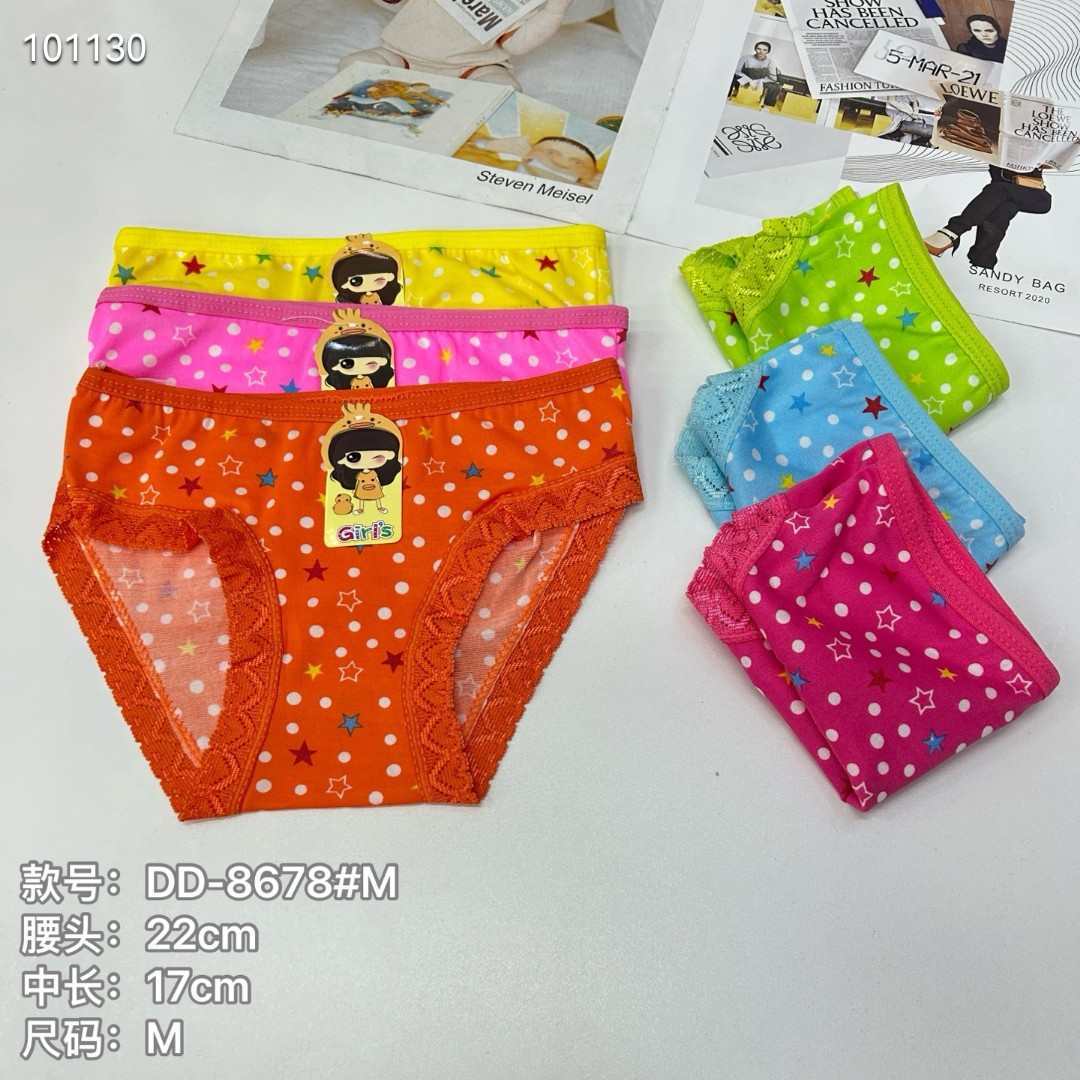 DD-8678# Export Underwear for Girls, Comfortable and breathable underwear, children's clothing, Girls' polt-dot five-pointed star lace printed triangle pants, Children's underwear QNI full figure