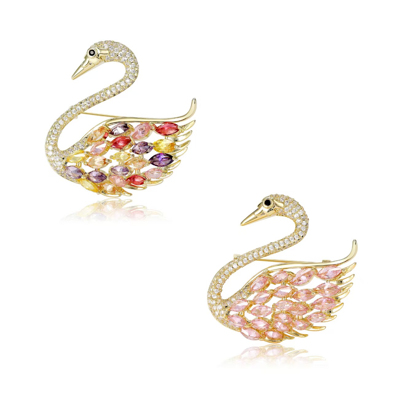 Korean-style cross-border animal brooch, women's micro-inlaid colored zircon little swan brooch, suit jacket accessory pin
