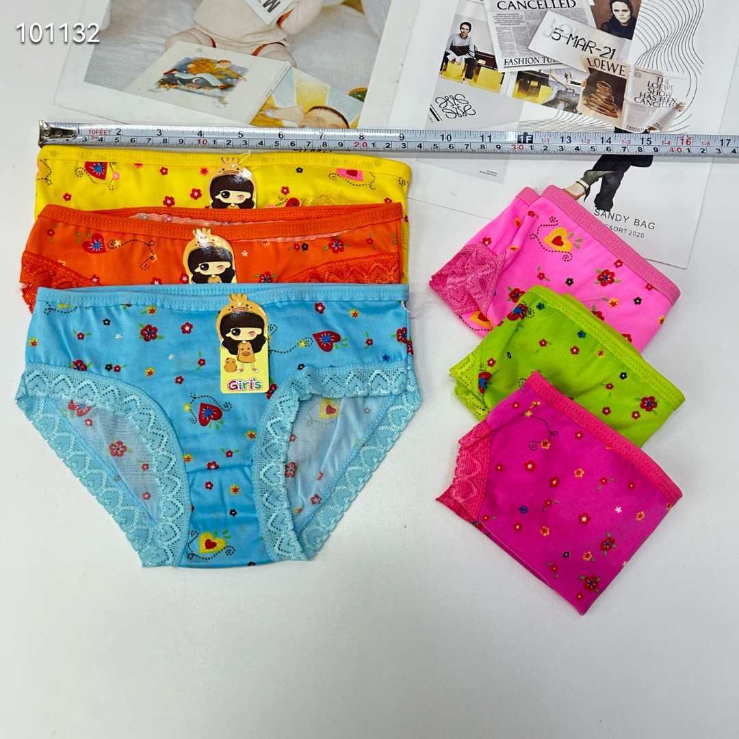 DD-8631# Export Underwear for Girls, Comfortable and breathable Underwear, Children's clothing, Girls' Heart, lace edge printed triangle pants, Children's Underwear QNI Item Picture