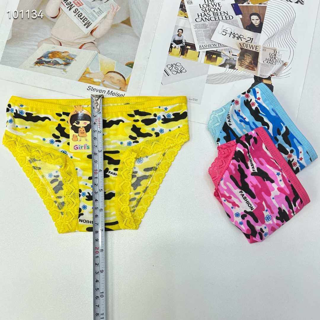 DD-8571# Export Underwear for Girls, comfortable, breathable and loose underwear, Children's Clothing, colorful camouflage printed triangle pants, lace hemmed underwear, Children's underwear, QNI Application Scenario
