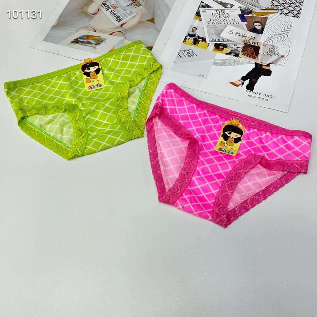 DD-6008# Export Underwear, Girls' Underwear, Comfortable and breathable triangle Underwear, Children's clothing, diamon-patterned triangle pants, lace fringed underwear, children's underwear, QNI Item Picture