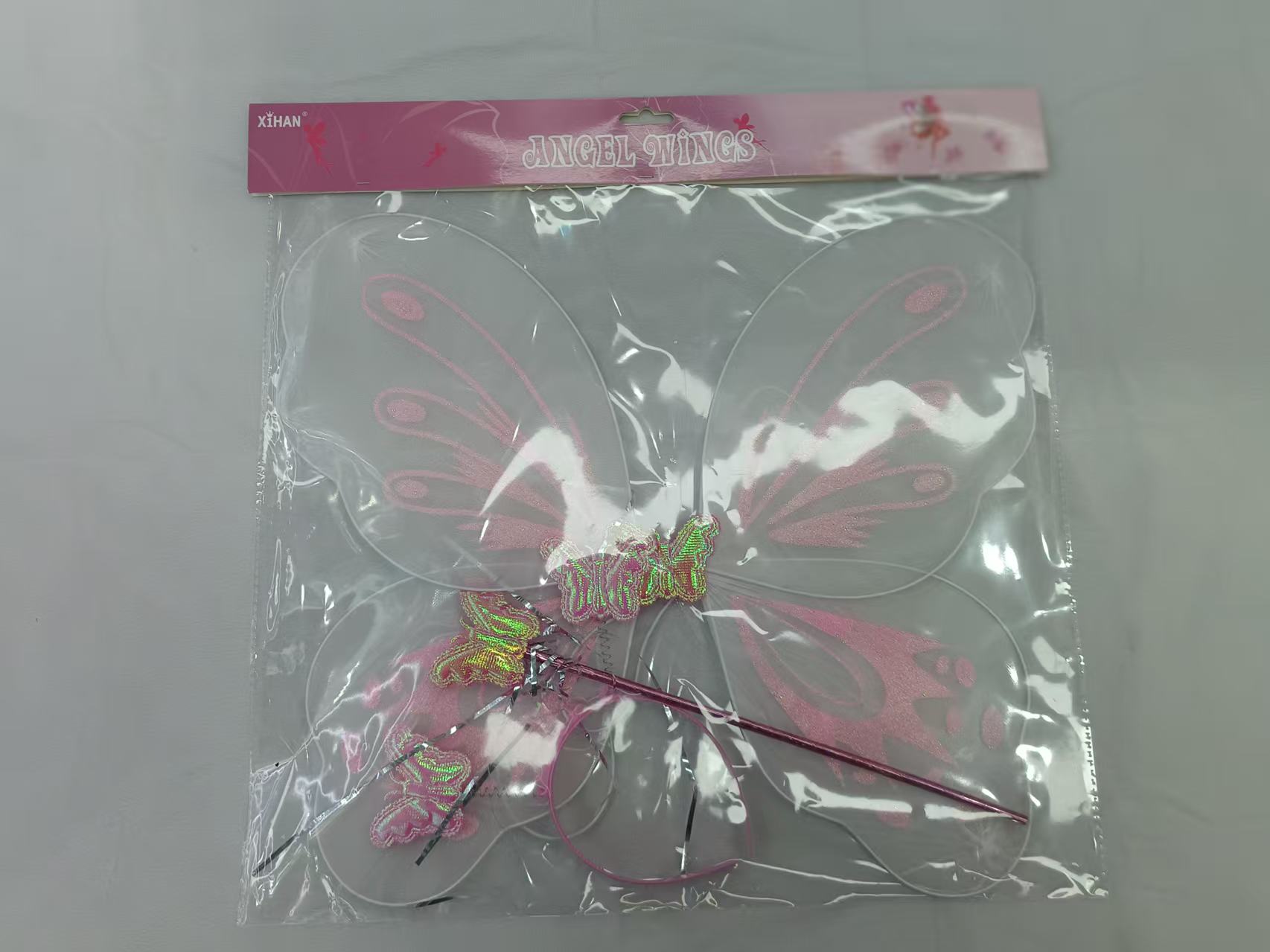 天使翅膀透明粉色蝴蝶翅膀套装 送女友生日礼物 情人节装饰道具