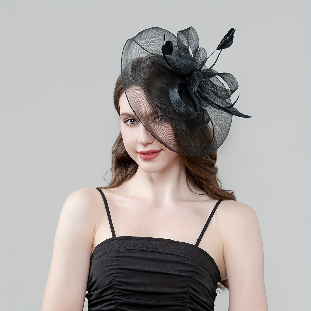 1 piece of lace mesh decorative headpiece for ladies, Halloween and Christmas party gift, bride's wedding tea party accessory, birthday gift, horse racing hat, church hat strap, clip and headband, dual-purpose details Picture