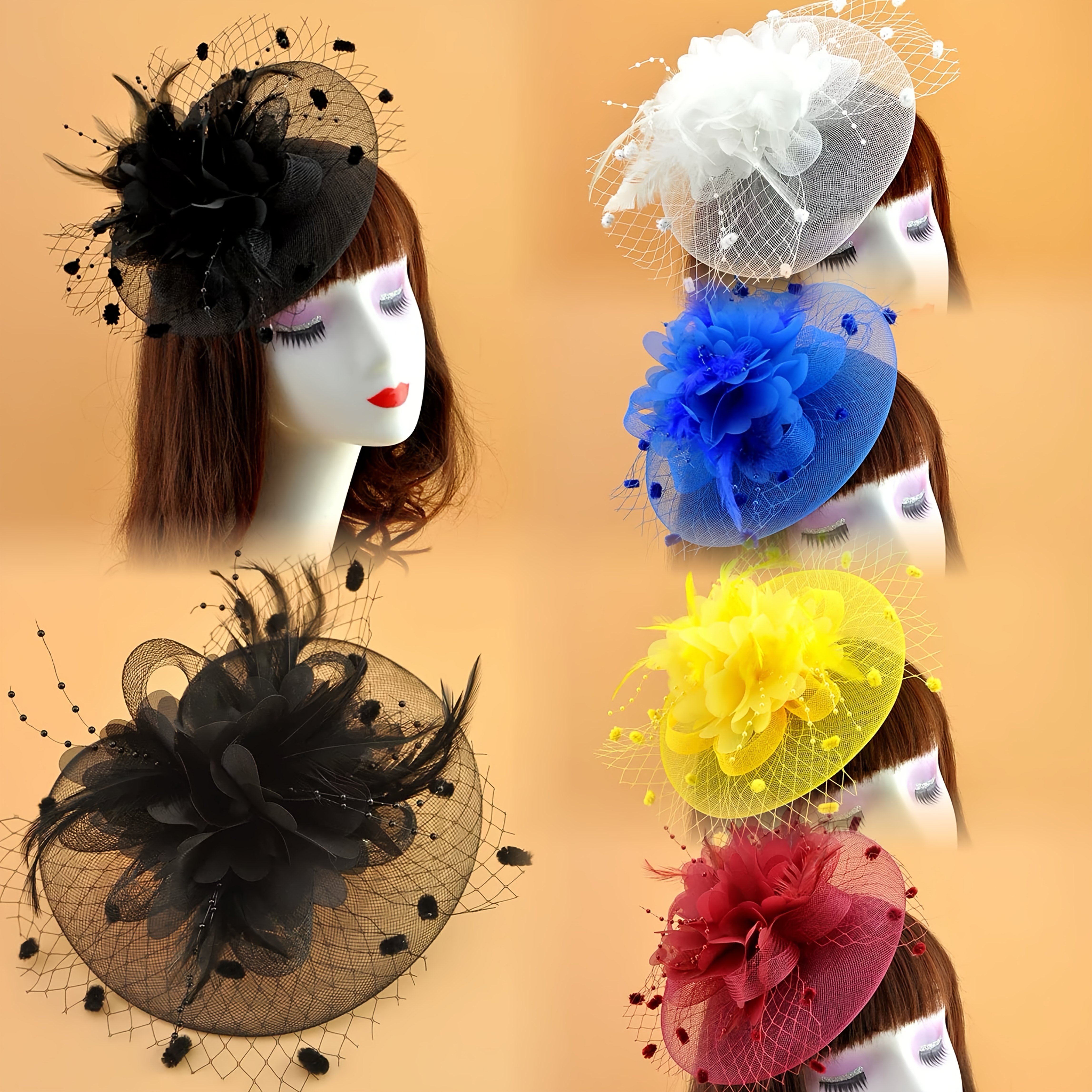 Tea party, birthday, horse race, wedding, tulle decoration, top hat, Derby hat, church hat, Christmas and Halloween, dual-purpose with clips and headbands