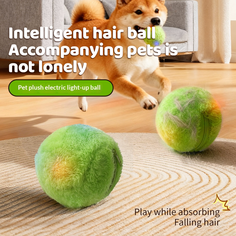 宠物毛绒玩具球智能毛球玩具电动发光球波波球批发地摊宠物玩具
