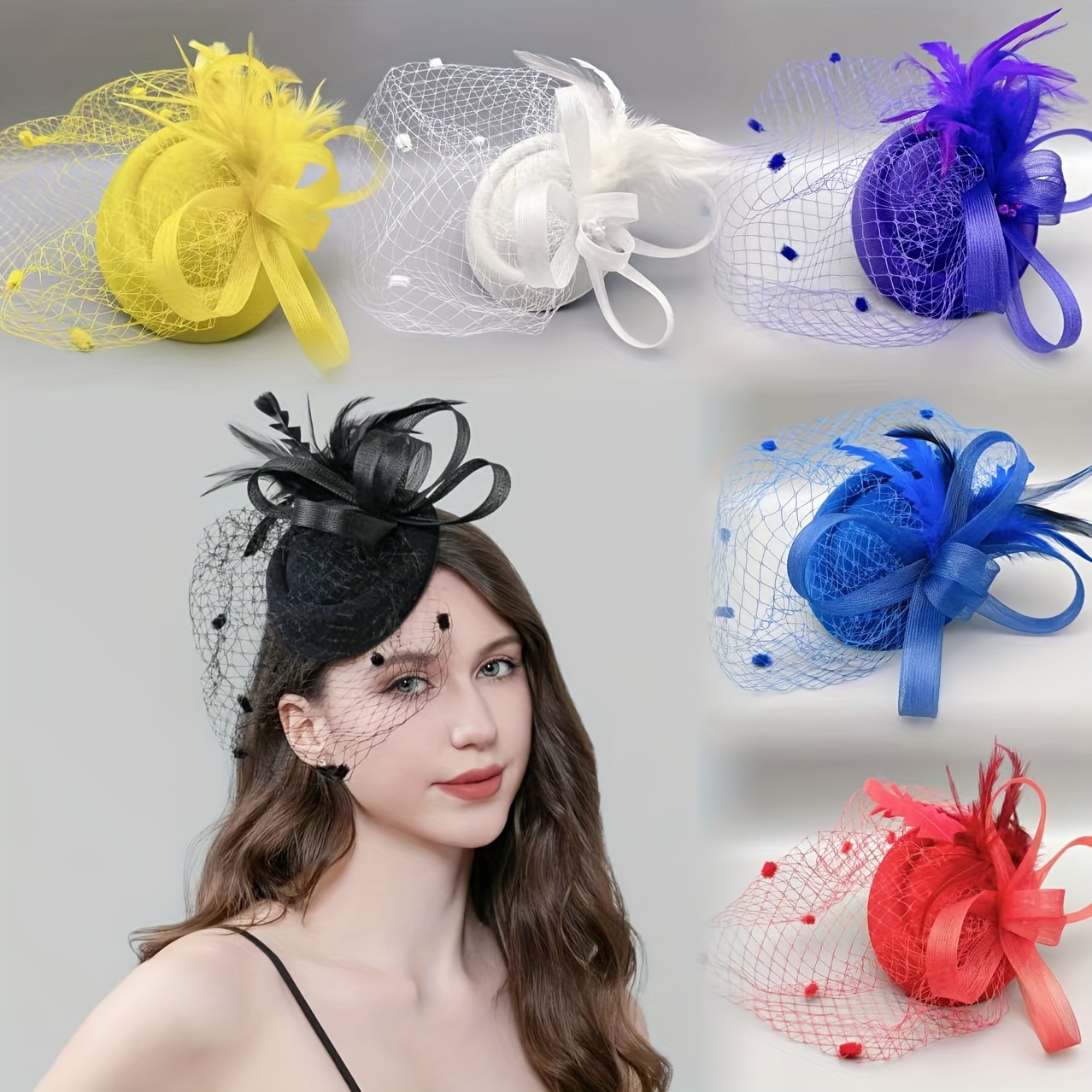 1 piece of women's tulle face cover top hat Derby hat veil mesh festival tea party banquet headwear Halloween Christmas charming hat Hair accessory Christmas hair accessory 1920s birthday horse racing wedding hat Church hat details Picture