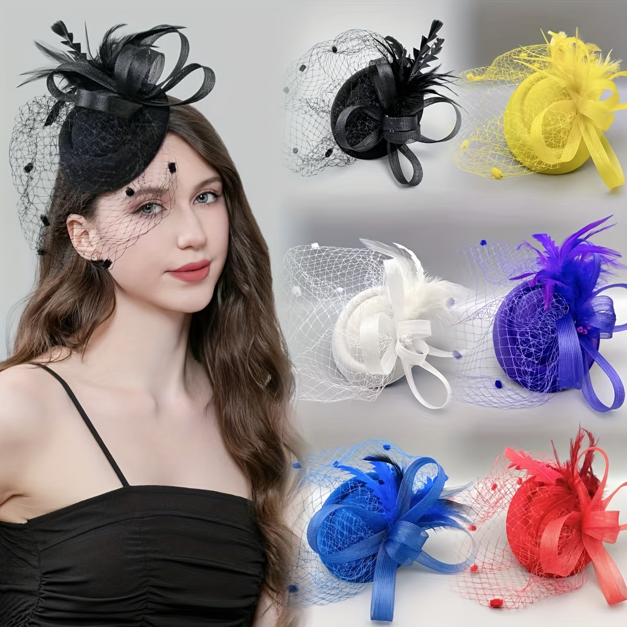 1 piece of women's tulle face cover top hat Derby hat veil mesh festival tea party banquet headwear Halloween Christmas charming hat Hair accessory Christmas hair accessory 1920s birthday horse racing wedding hat Church hat