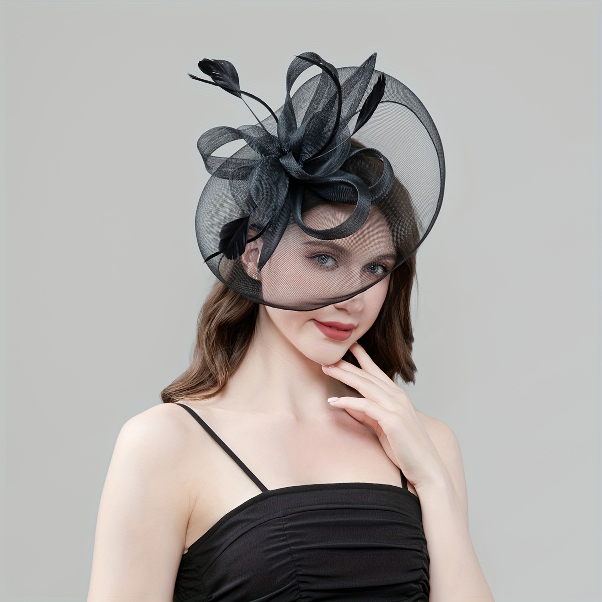 1 piece of lace mesh decorative headpiece for ladies, Halloween and Christmas party gift, bride's wedding tea party accessory, birthday gift, horse racing hat, church hat strap, clip and headband, dual-purpose