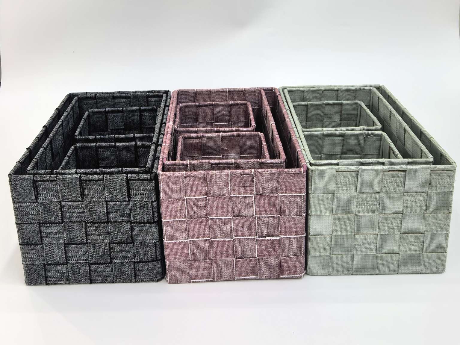 收纳篮，丙纶丝收纳，编织篮子，手工编织收纳，编织收纳篮套装