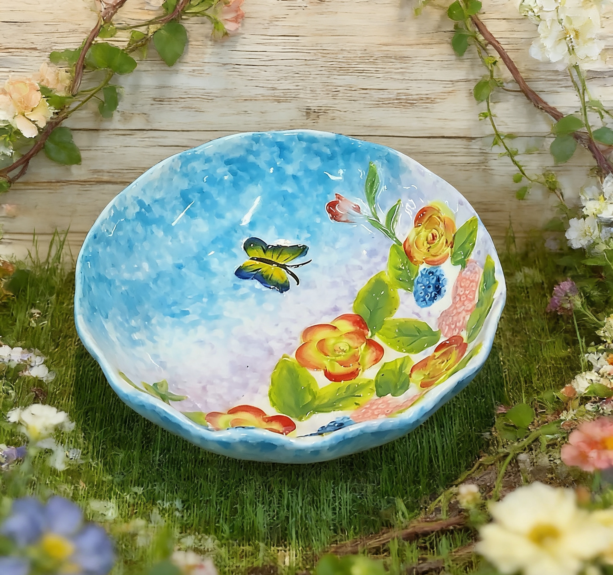 6英寸田园风碎花釉下彩汤碗 创意花边陶瓷碗 高颜值早餐碗燕麦碗