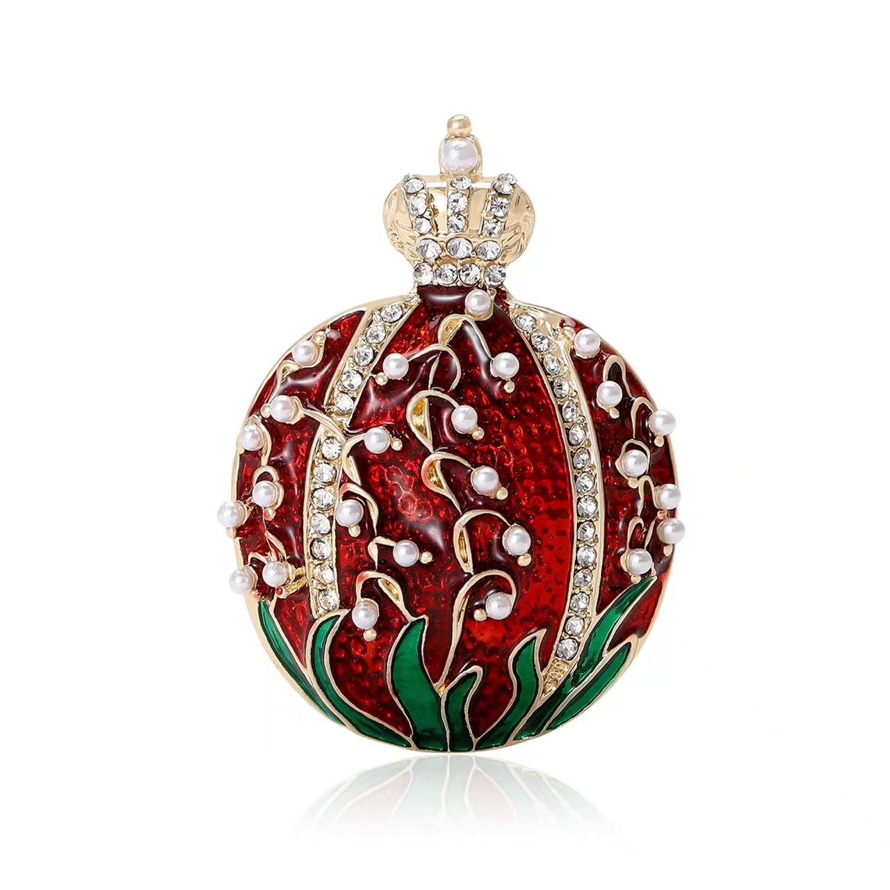 European and American fashion, individual design sense, diamond-encrusted pearl crown, pomegranate brooch, versatile clothing, factory direct sales Specification image