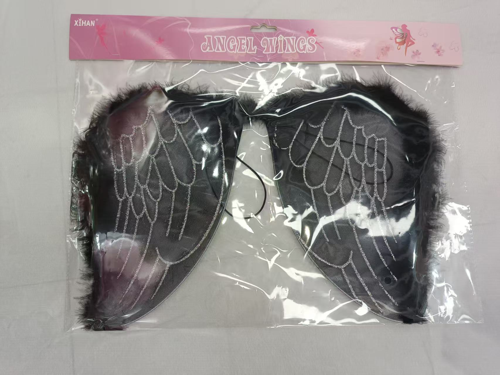 黑色毛边银绘天使翅膀