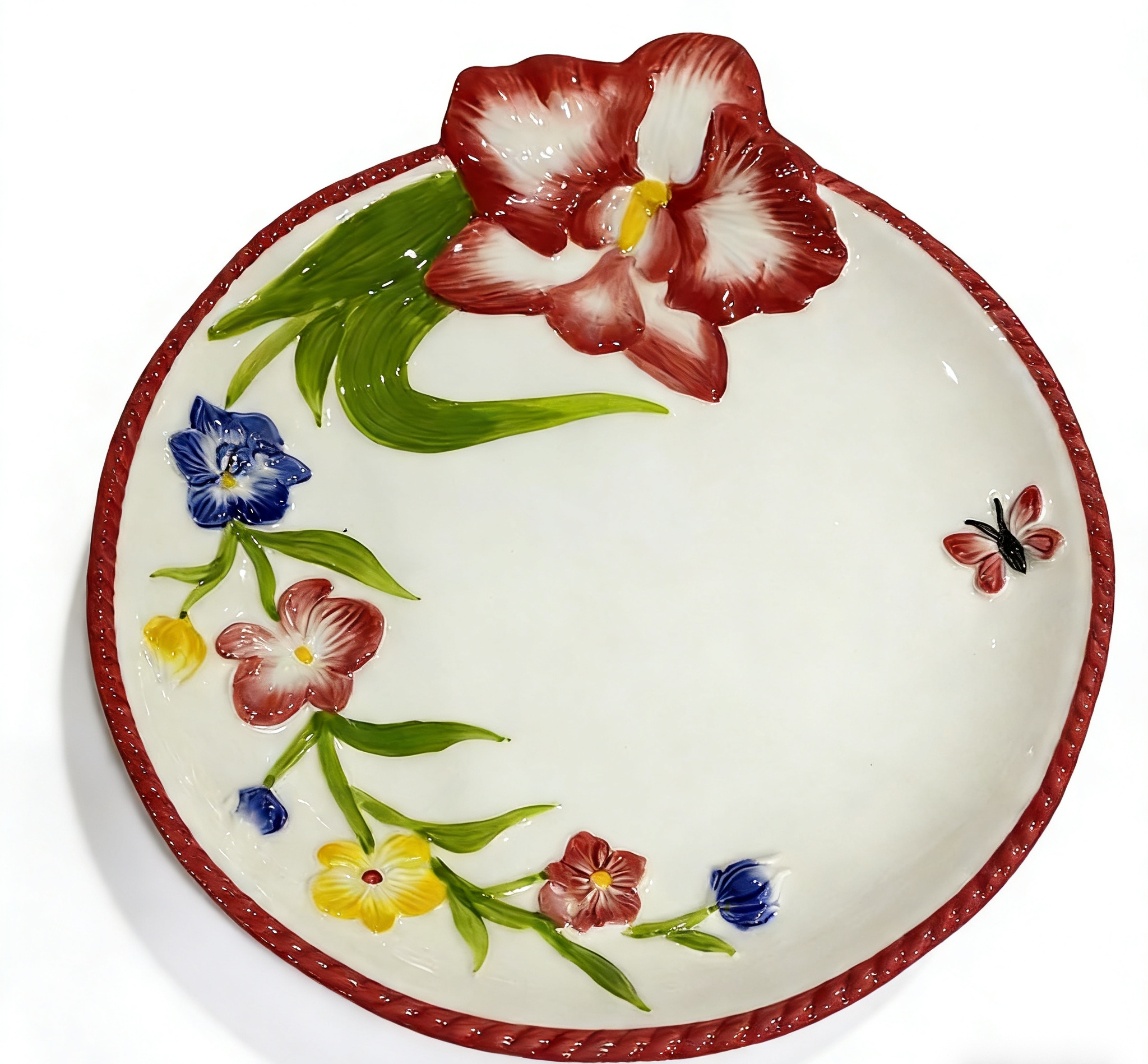 盘子/不锈钢餐盘/餐具/4宫格木托盘/陶瓷对花饭盘8寸C级白底实物图