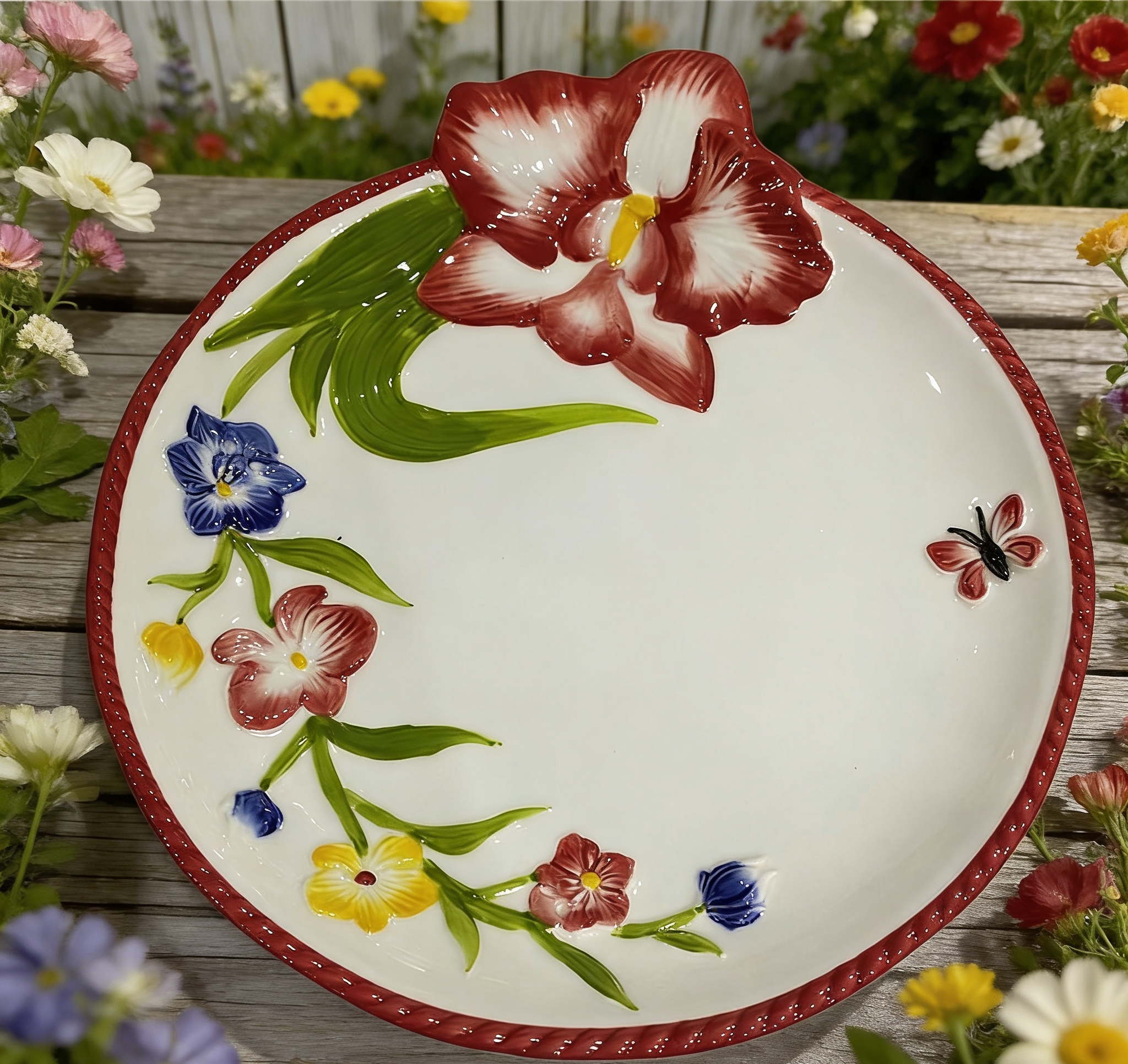 盘子/不锈钢餐盘/餐具/4宫格木托盘/陶瓷对花饭盘8寸C级产品图