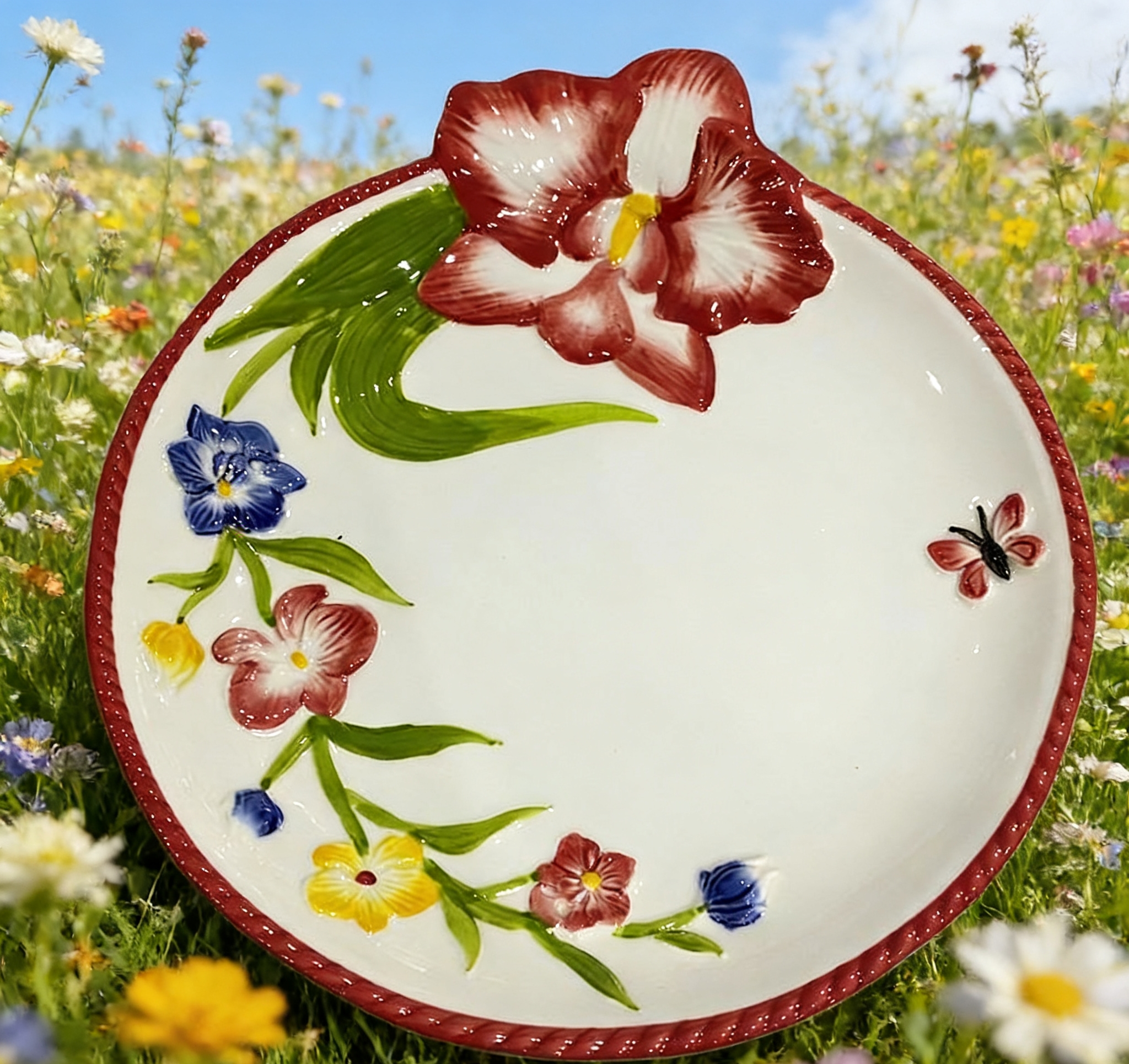 盘子/不锈钢餐盘/餐具/4宫格木托盘/陶瓷对花饭盘8寸C级细节图